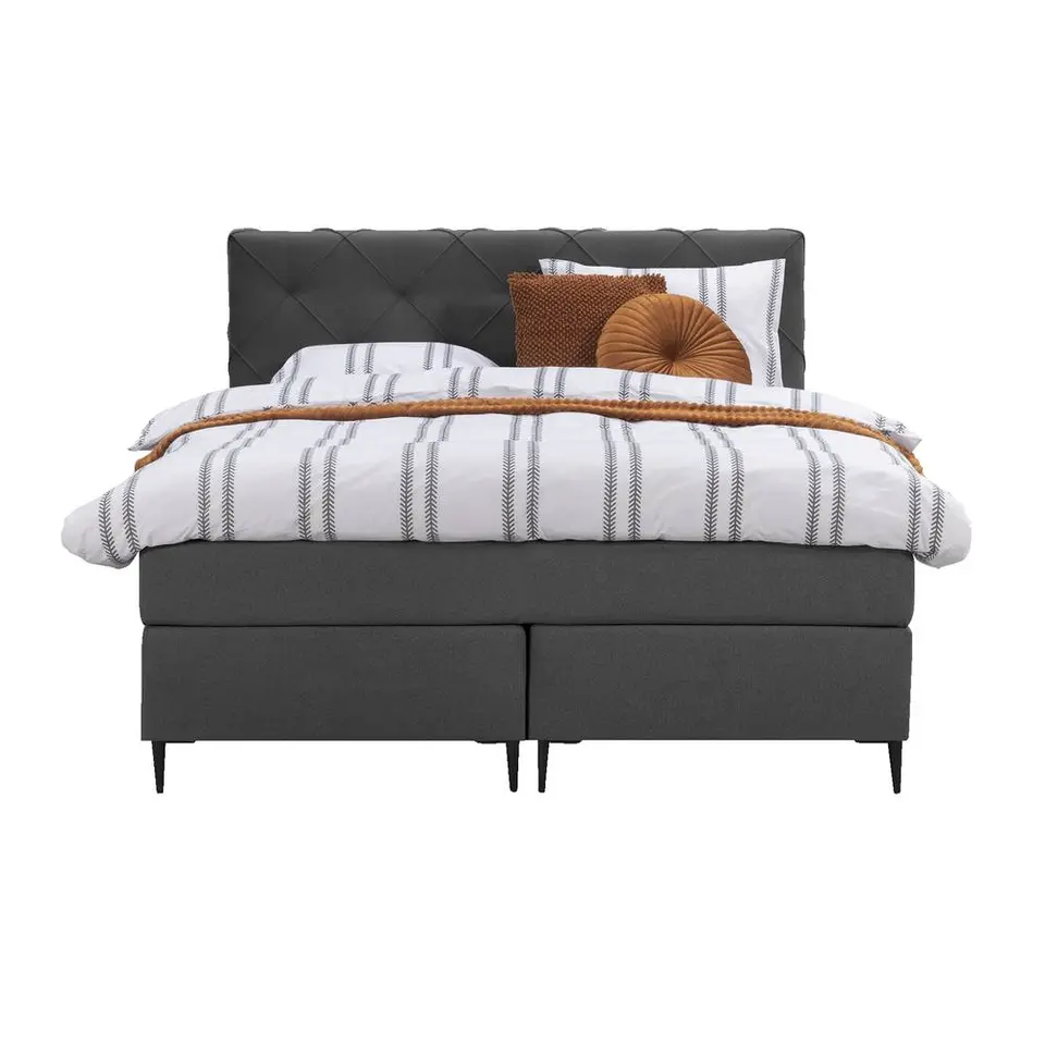 Boxspring Liv geruit - antraciet - 140x200 cm - slanke poot