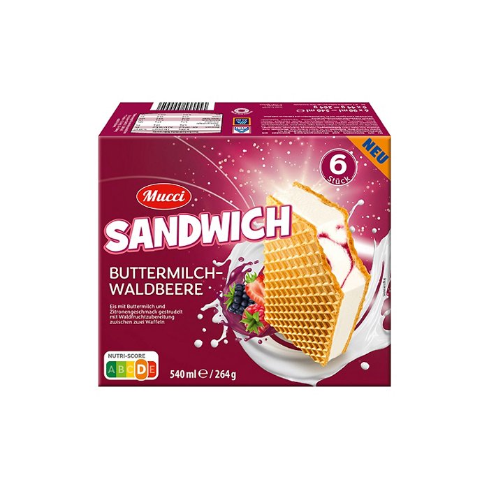 MUCCI Buttermilch Eis Sandwich 217 g, Waldbeere
