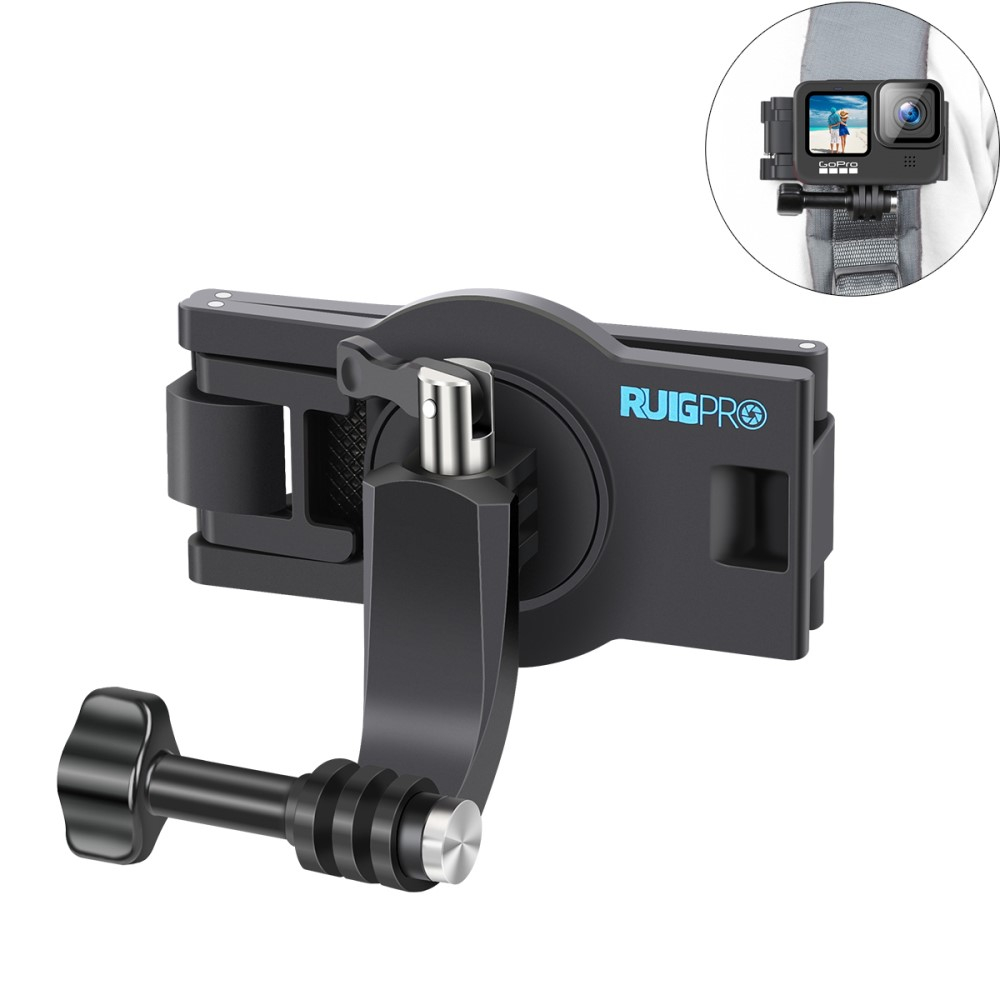 GoPro Adapter Halterung für Schultergurt am Rucksack - Schwarz
