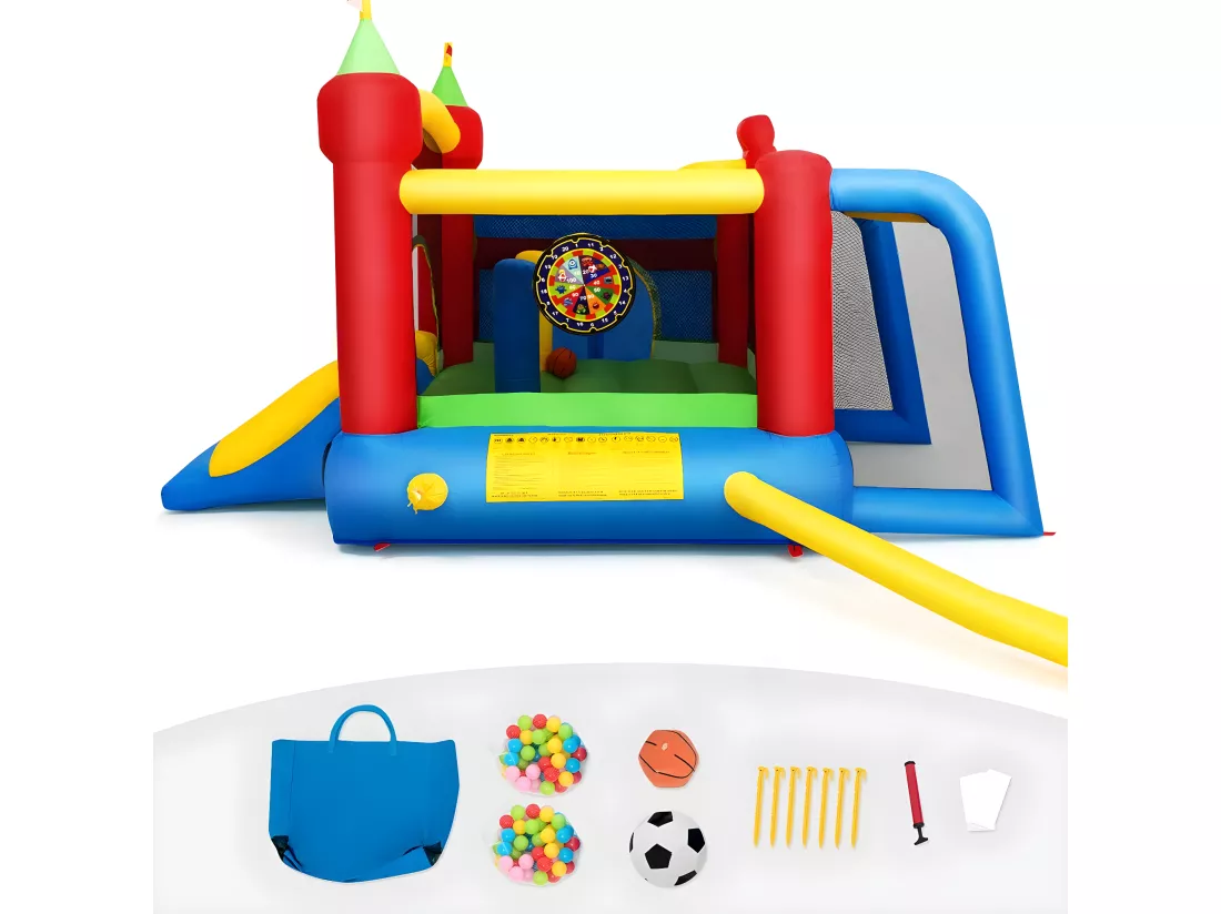 Château Gonflable Grande Aire de Jeux Multifonctionnel en Nylon et Oxford avec Toboggan,Boules et Sac 380 x 305 x 215 CM