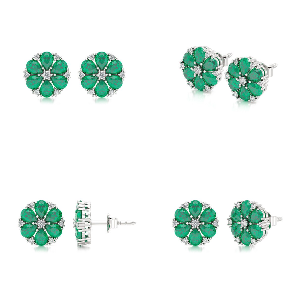 Boucles d'oreilles ADEN Or 585 Blanc Emeraude et Diamant 2.74grs