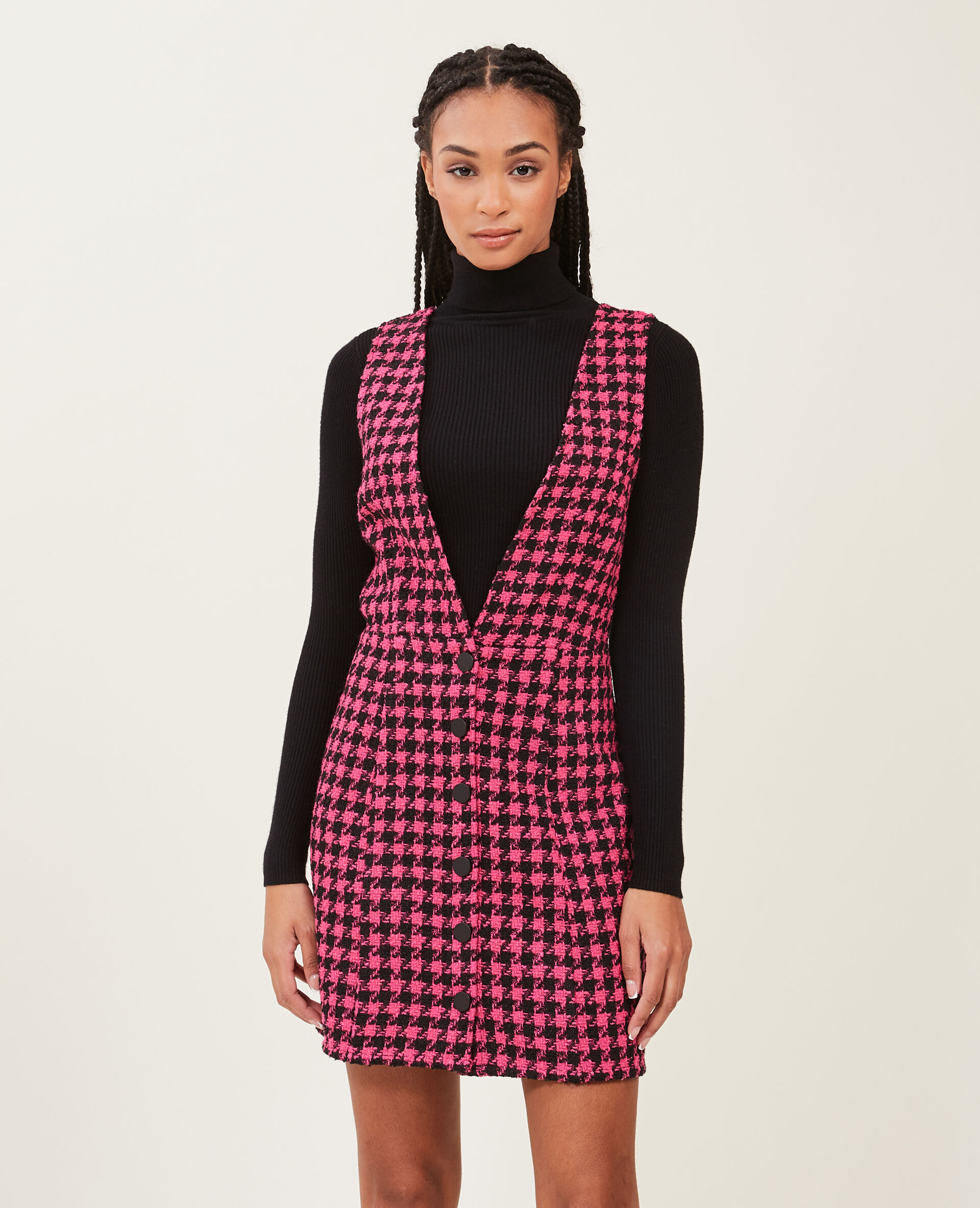 Robe en tweed avec boutons - Rose fuchsia