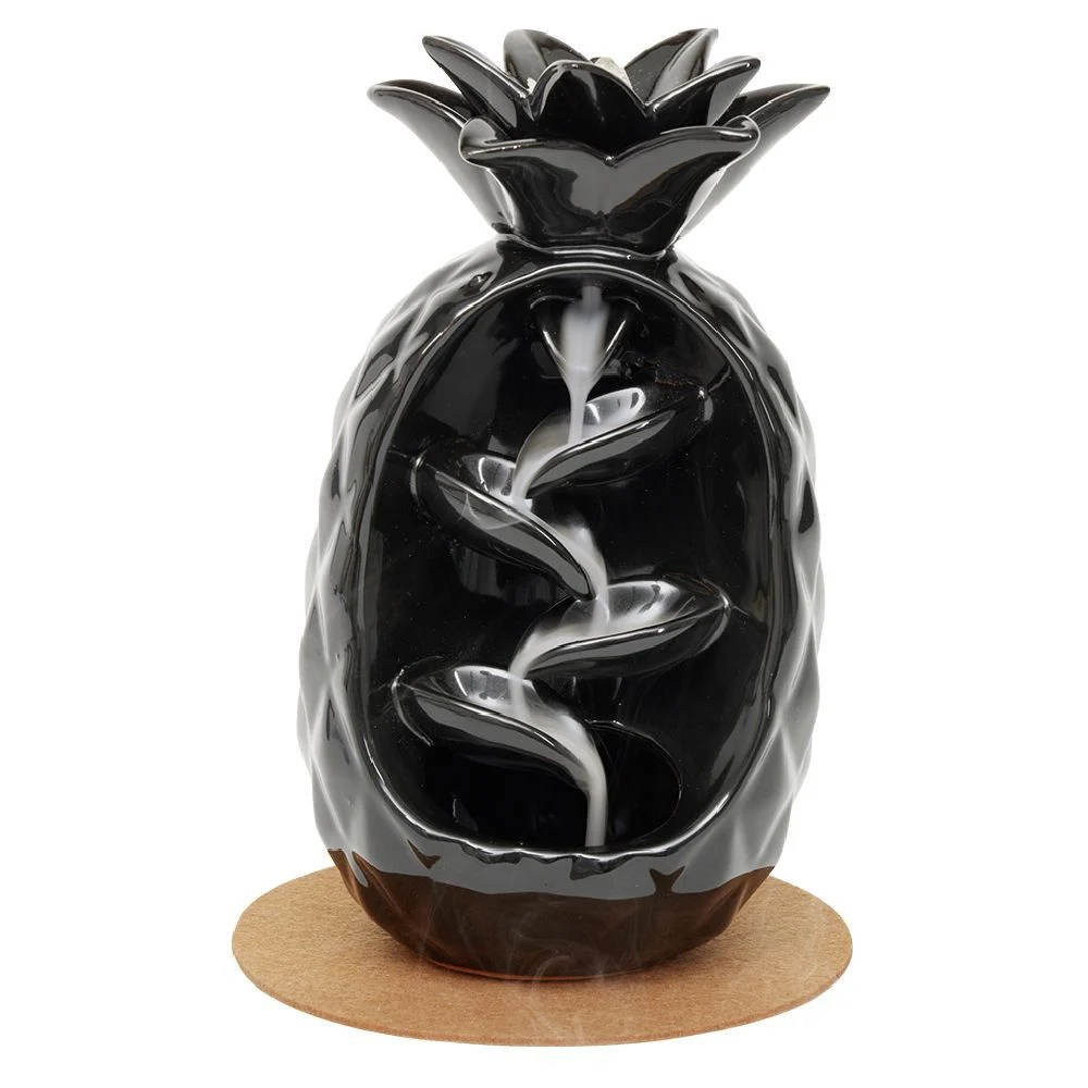 Fontaine à encens forme ananas noir H20 cm