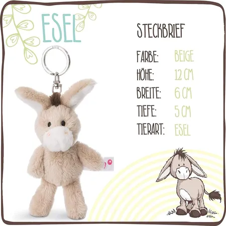 NICI Schlüsselanhänger Plüsch Esel, 10 cm
