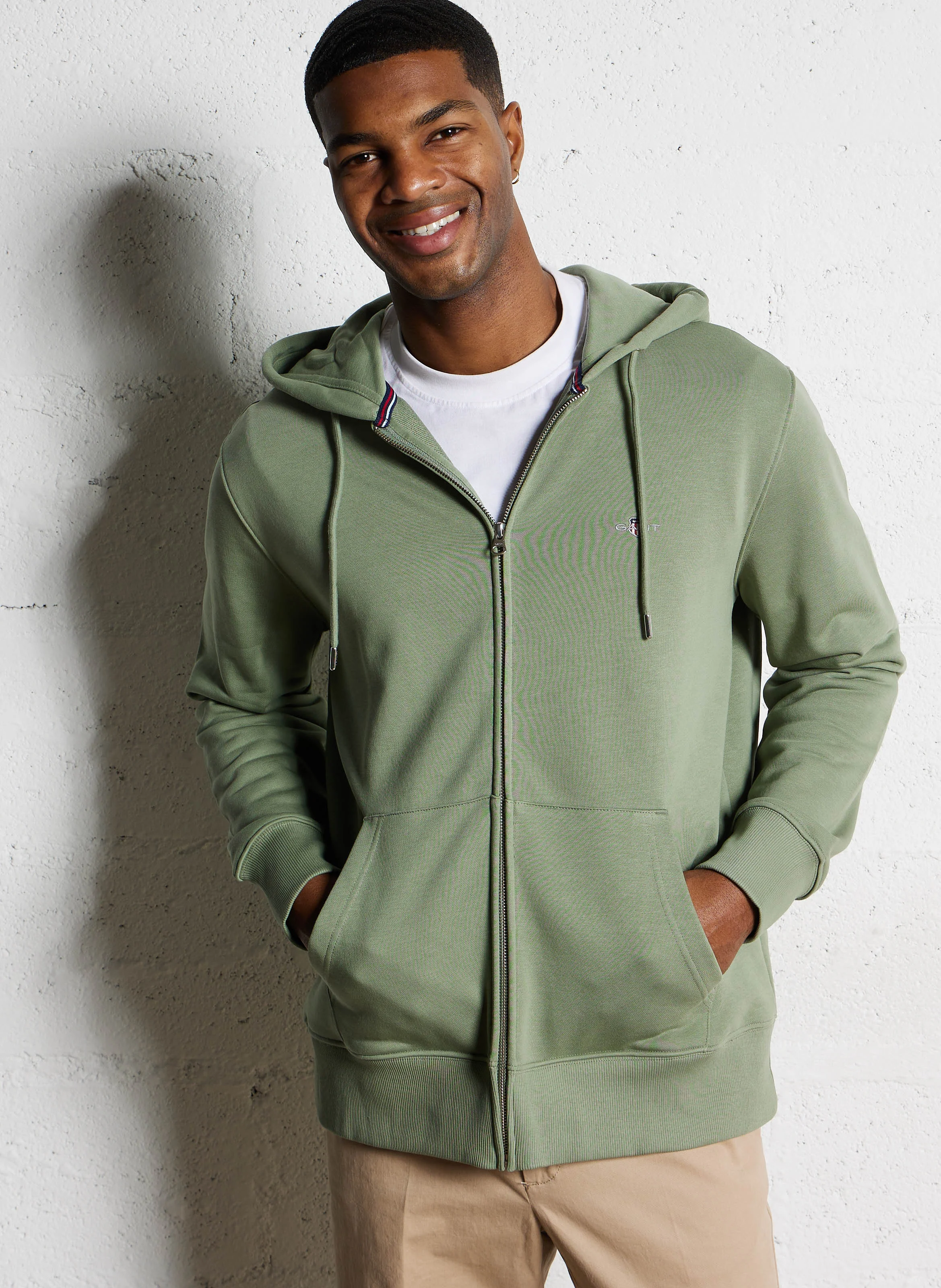Sweat droit zippé à capuche en coton mélangé | Vert