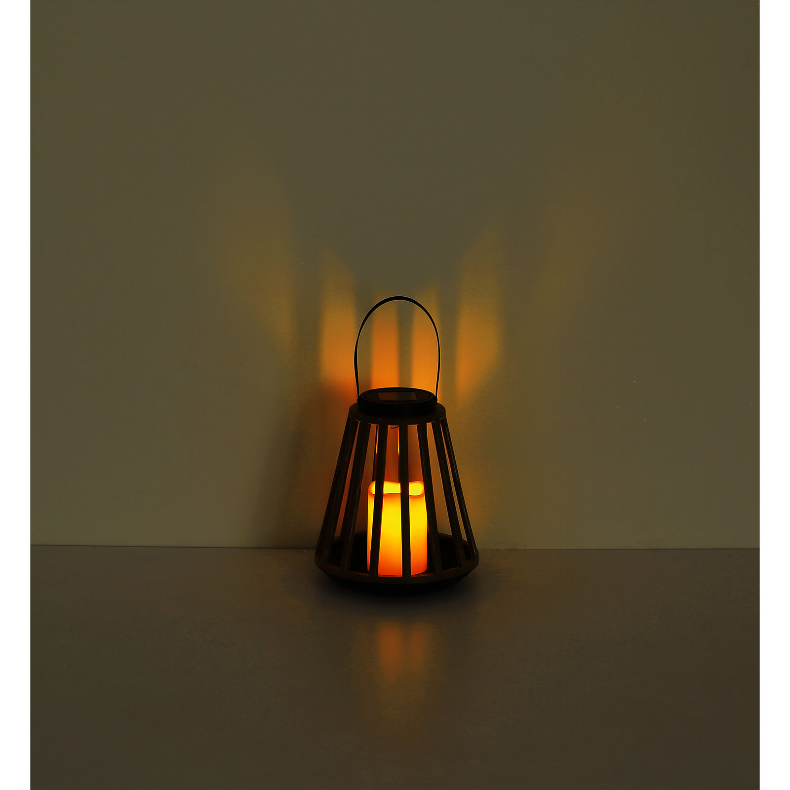 LED-Solarleuchte - Holzoptik - mit Flammeneffekt