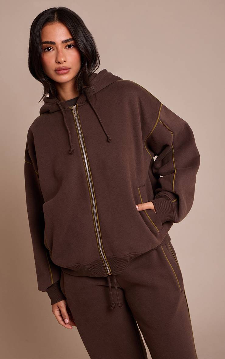 Chocolat Sweat À Casynthétiqueche Zippé Avec Cordon De Serrage Et Coutures Contrastées Petite