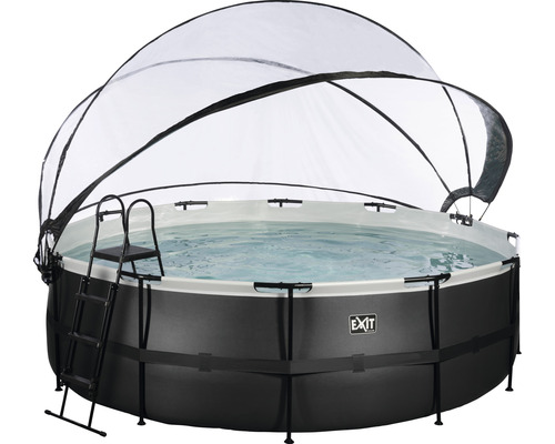 Opbouwzwembadset EXIT BlackLeather Style rond Ø 450x122 cm incl. zandfiltersysteem, afdekking & ladder zwart