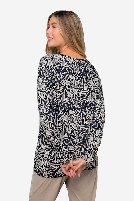 T-Shirt, allover Print, Rundhals, Langarm, OEKO-TEX