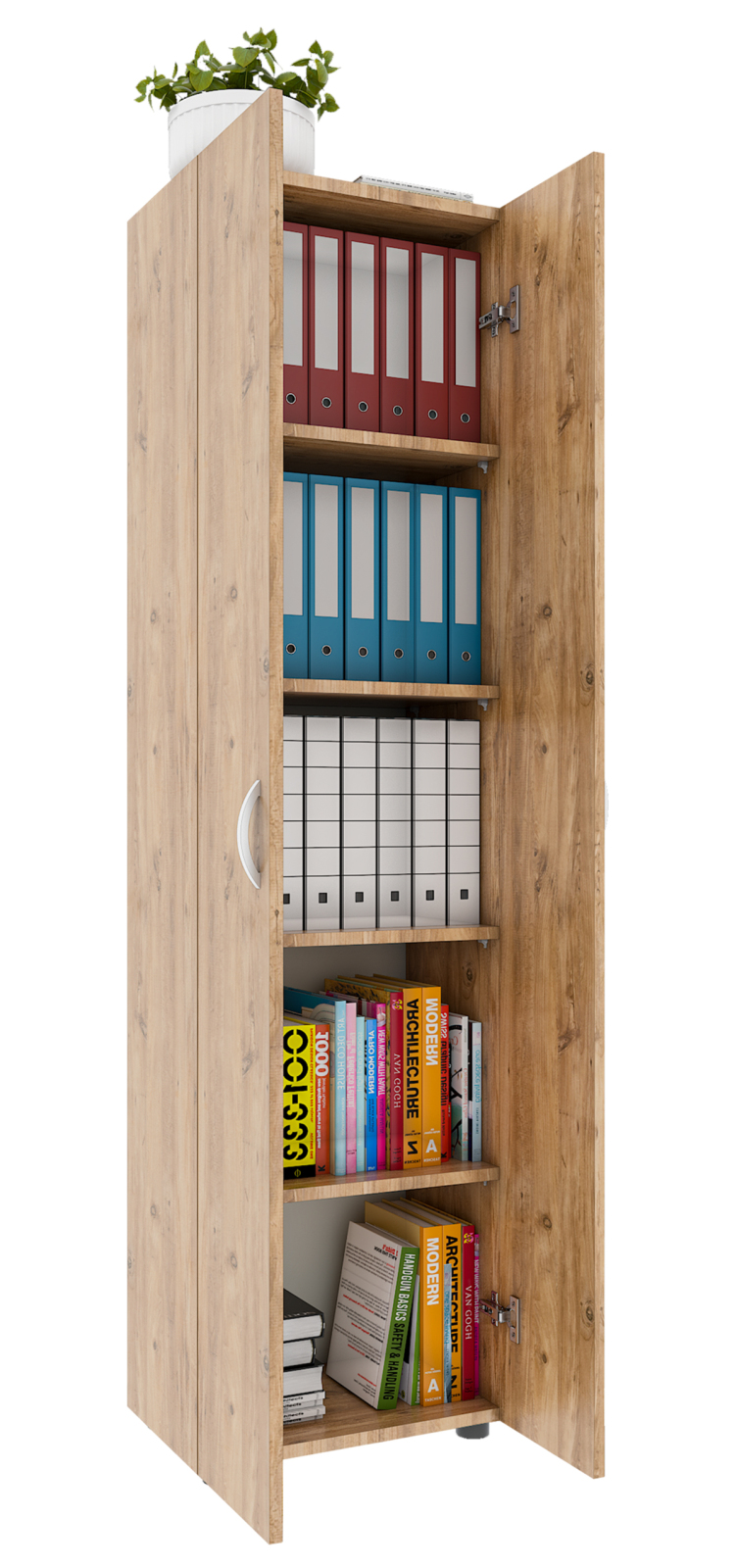 Büroschrank ULAS - Hongi-Eiche - 5 Fächer - 49 cm