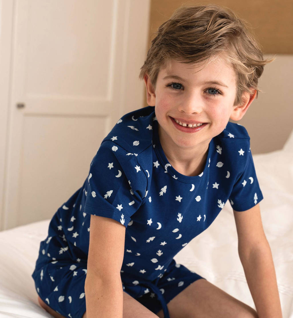 Little Label shortama met all over print van katoen blauw