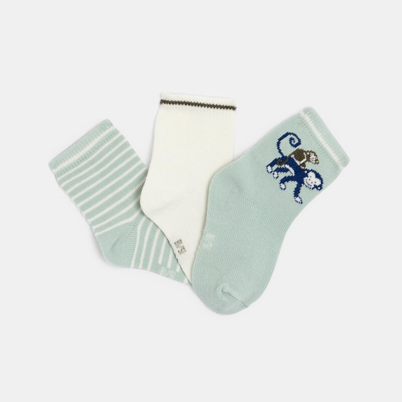 Chaussettes singe vert bébé garçon (lot de 3) Vert