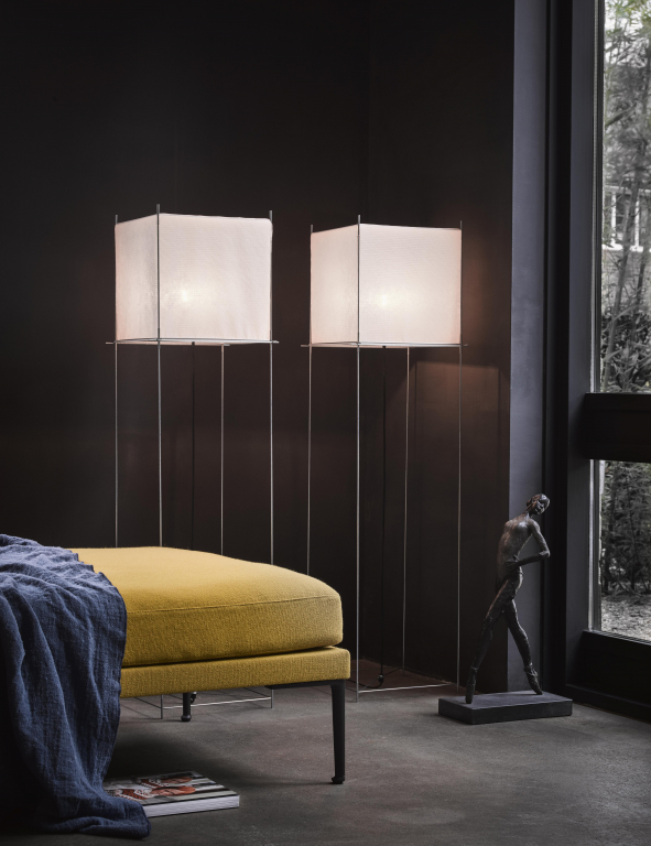 Hollands Licht Lotek XL vloerlamp, frame metaal, doek wit