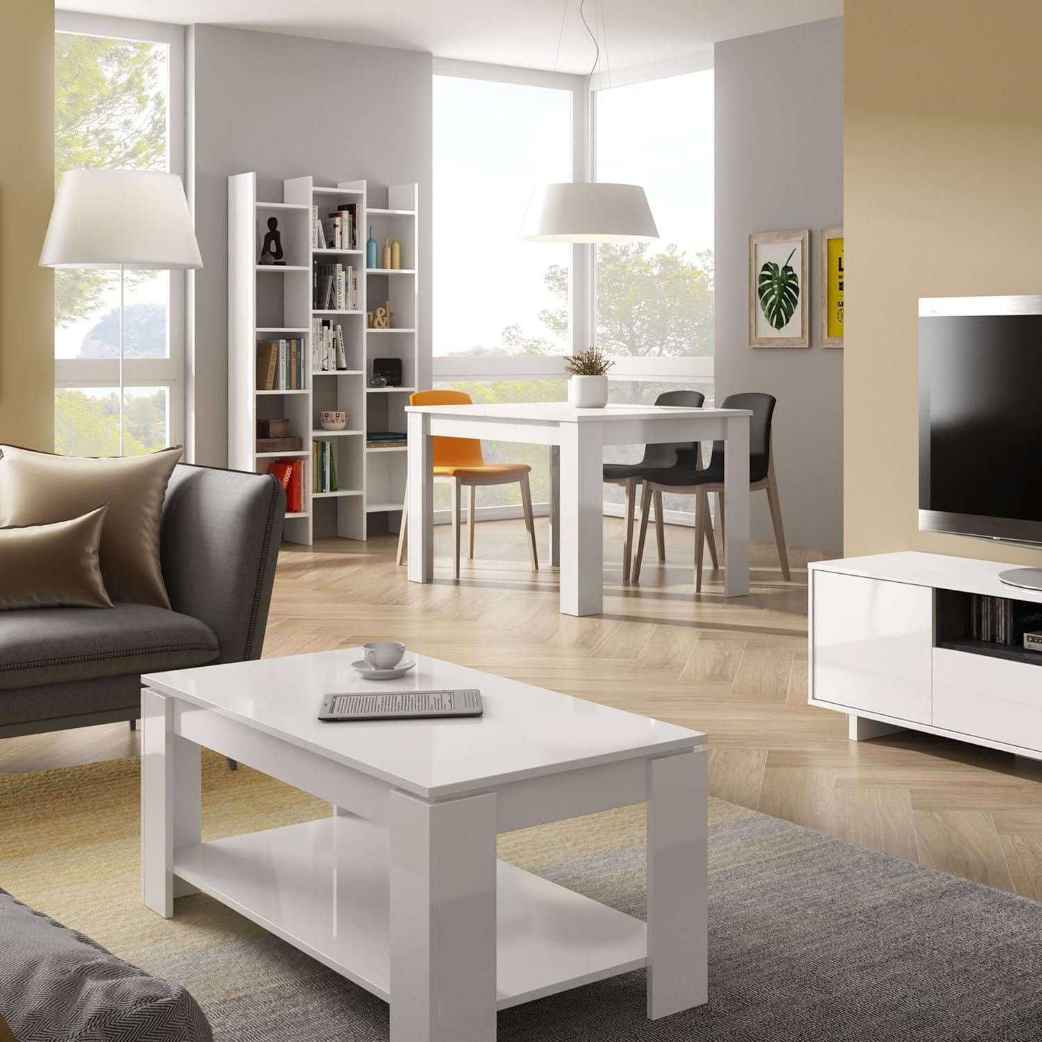 Habitdesign, Bücherregal – modernes Regal in Weiß Hochglanz, ideal als Büroregal, Esszimmerregal oder Wohnzimmerregal, mit 10 offenen Fächern, Maße: 96 x 192 x 25 cm (B x H x T), Modell Italian