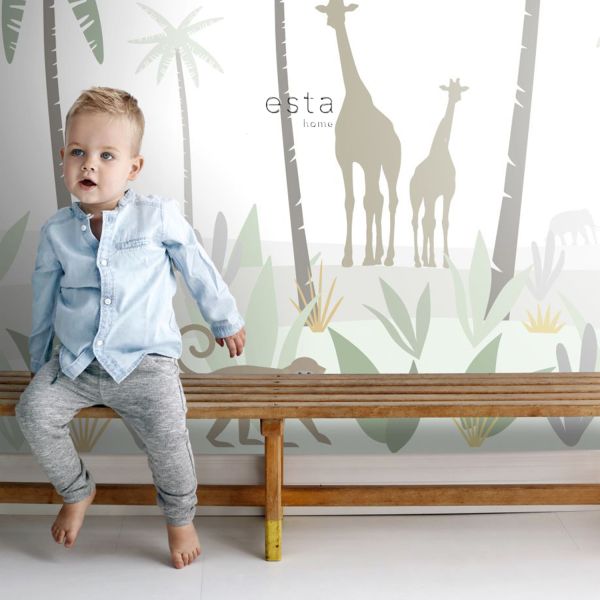 Estahome Jungle Dieren Fotobehang  - 2 x 2,79 m - Groen / Grijs / Bruin