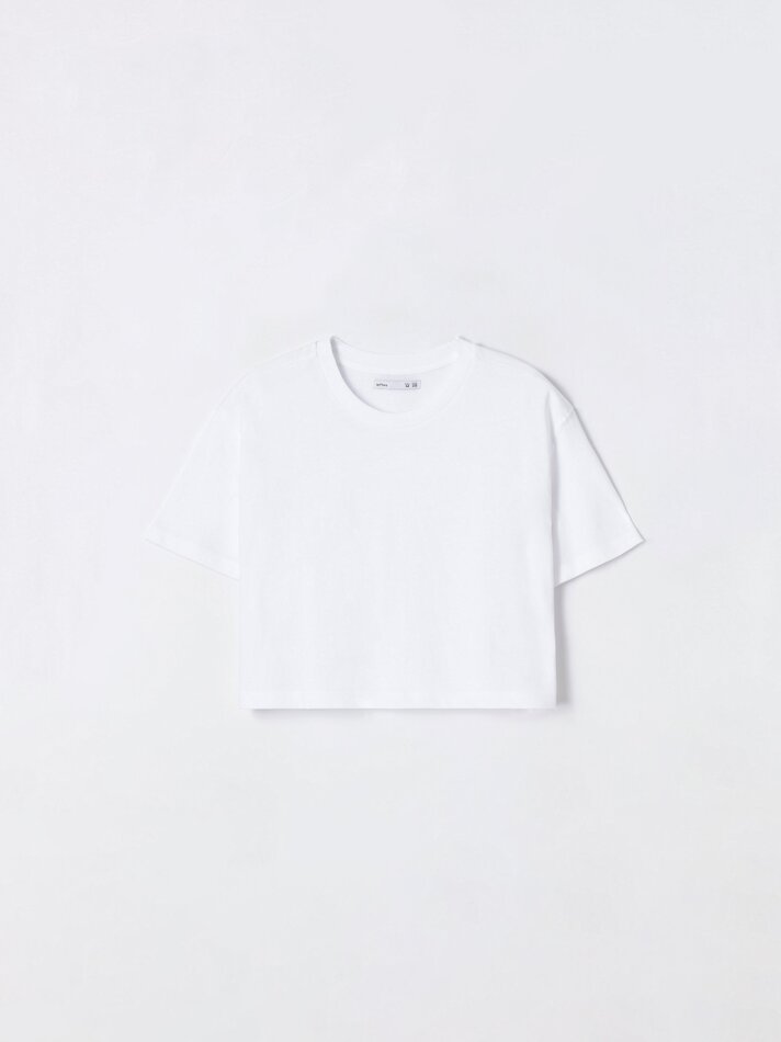 Camiseta cropped de manga curta - Branca