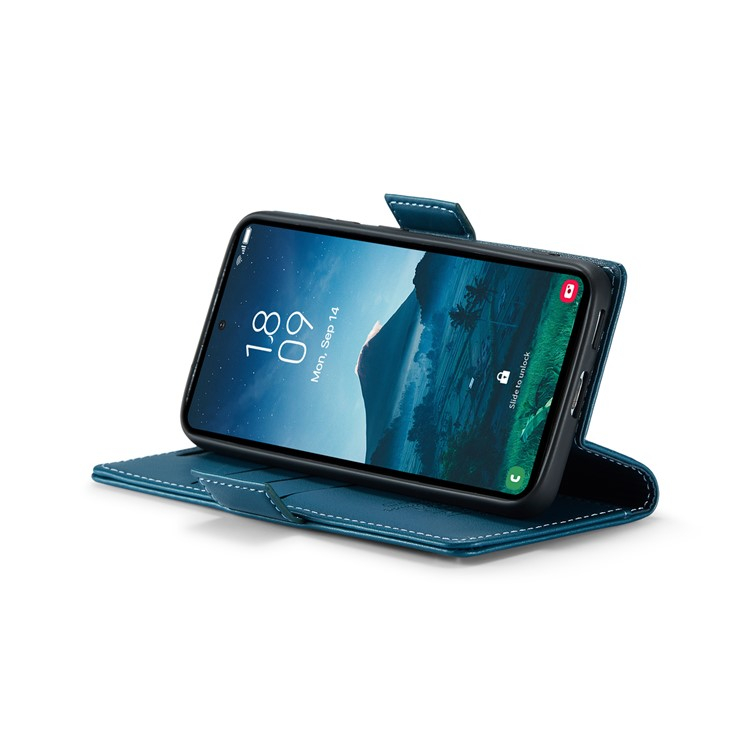 Samsung Galaxy S25 Ultra Leder Tasche Flip Wallet Etui mit Kartenfächern Litchi Look (RFID Schutz) - Blaugrün
