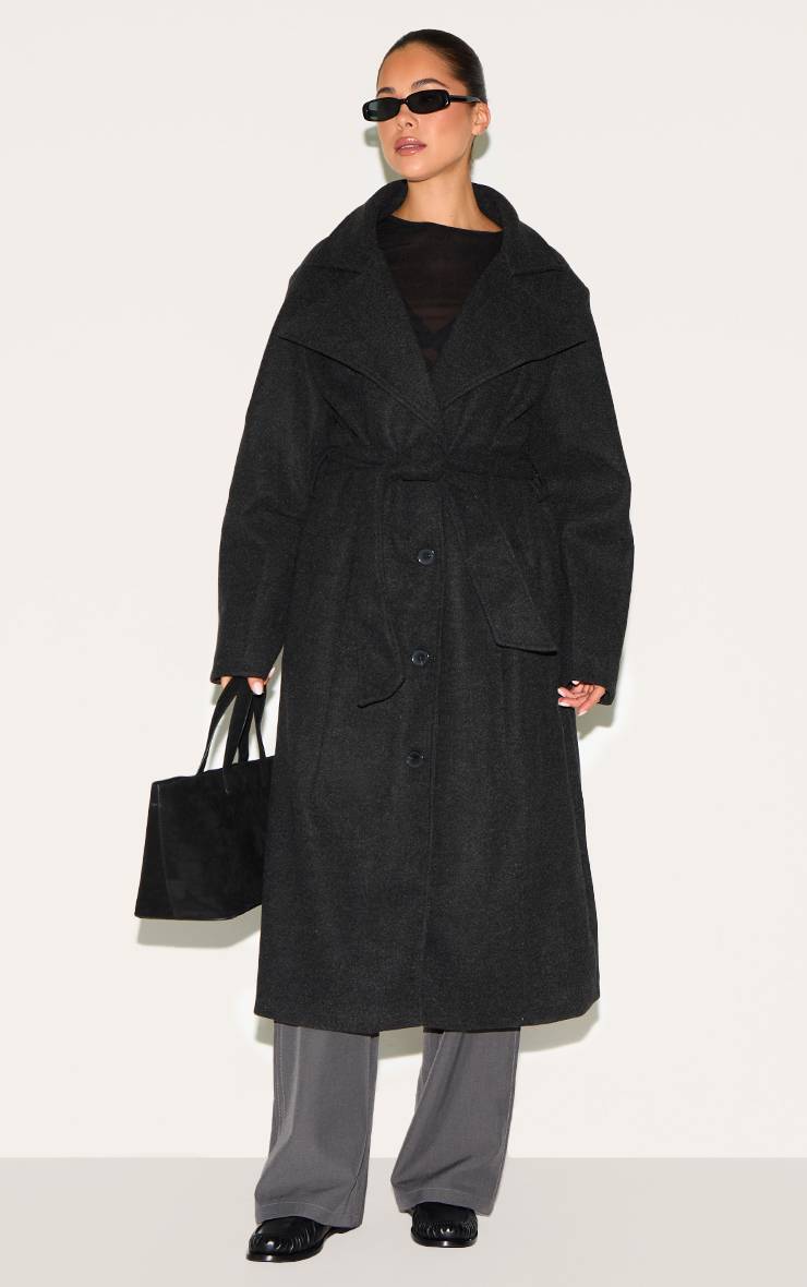 Noir Trench-coat Oversize Effet Laine