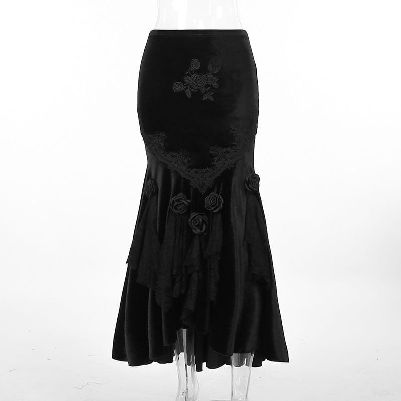 meadowdrop - Maxi-rok met bloemenaccent van fluweel