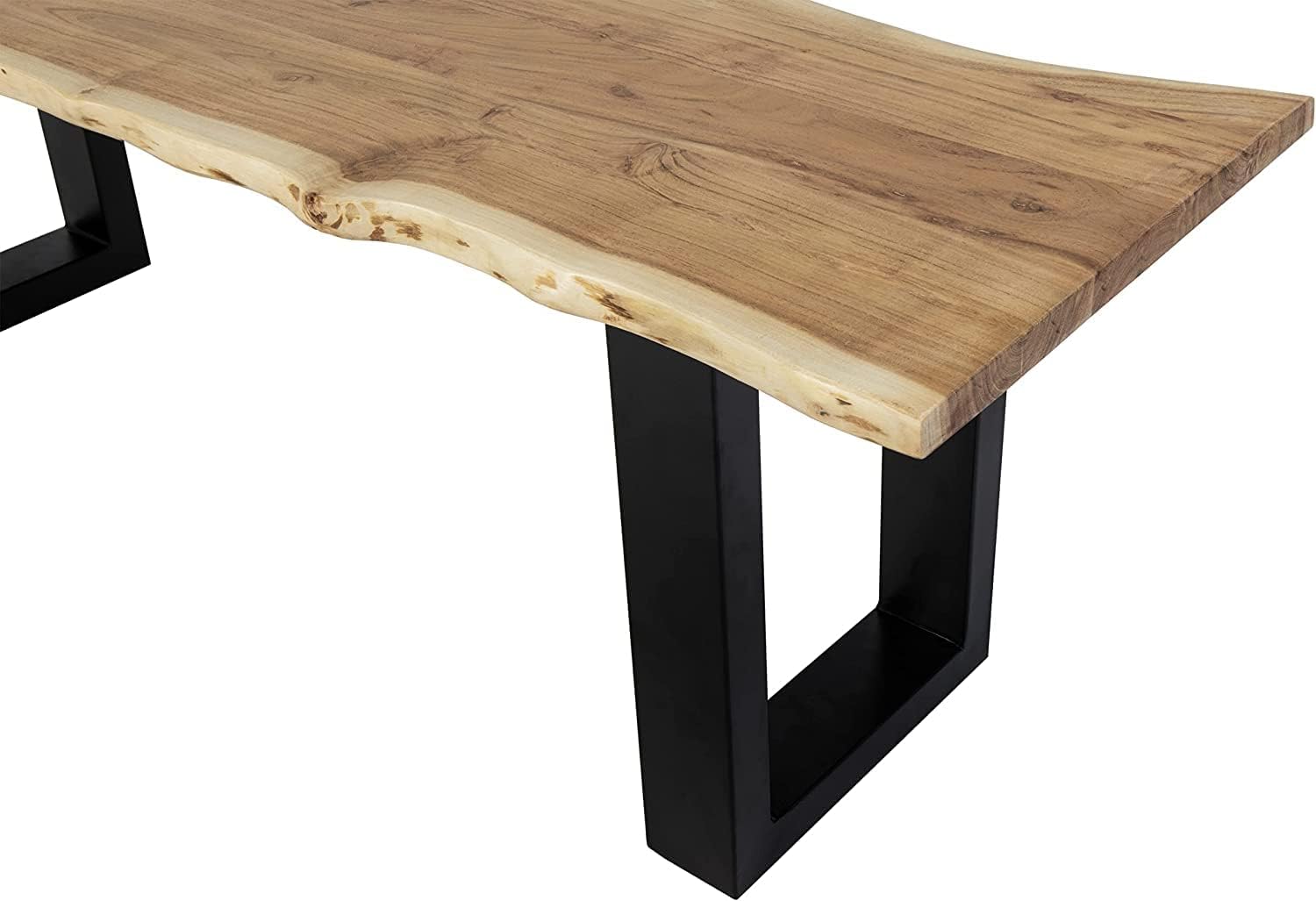 SAM Esszimmerbank 120x42 cm Quintus, Akazienholz massiv & naturfarben, echte Baumkante, Baumkantenbank mit U-Gestell Schwarz, Sitzbank mit 26 mm Platte
