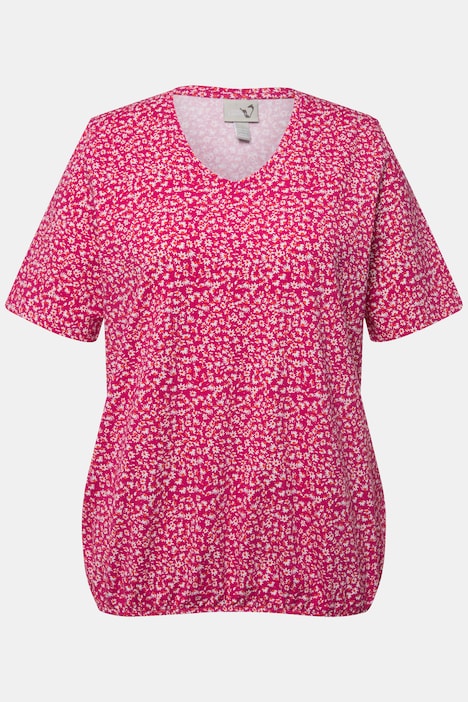 T-Shirt, Gummisaum, V-Ausschnitt, Halbarm