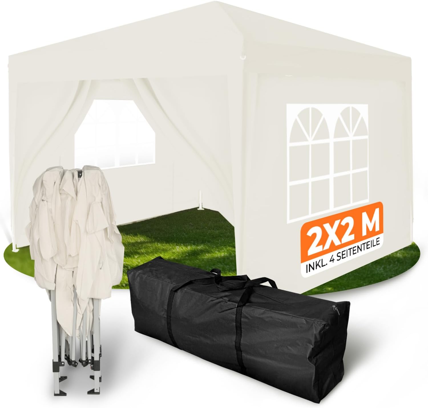 Kronenburg Faltpavillon wasserdicht Dachmaß 2 x 2 m UV Schutz 50+ Pavillon in Champagner mit 4 Seitenteilen