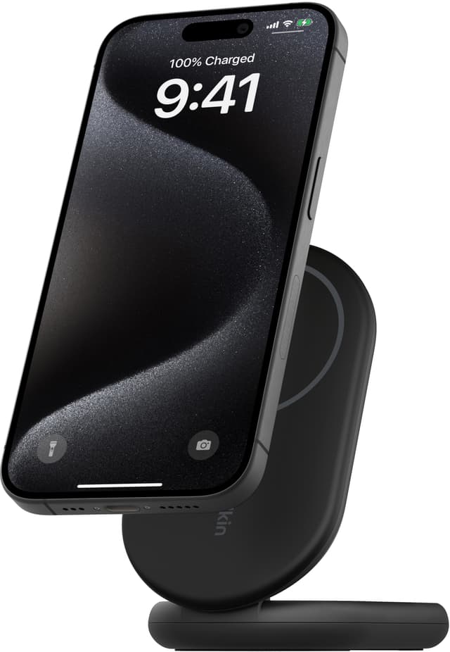 Belkin BoostCharge Qi2 magnetisk foldbar opladningsstander (sort)