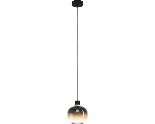 Hanglamp, 1-lichts, HxØ 110x19 cm, zwart/messing, glasdampgecoat zwart/bruin/transparant