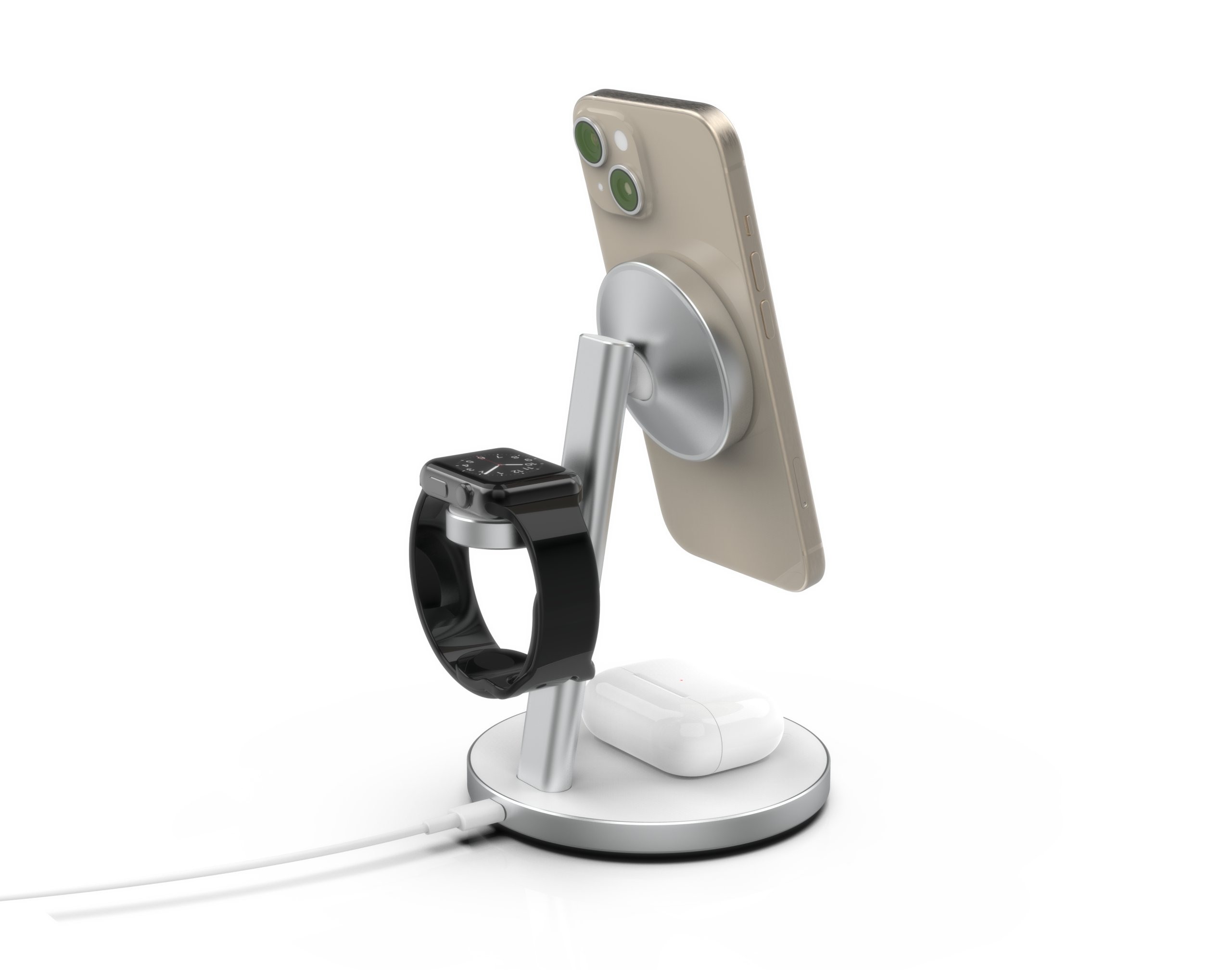 (25W) 3in1 Qi2 PowerStand MagSafe Wireless Charger Ladegerät   (35W) GaN III Adapter Netzteil (PWSTQ2-31-WHT) - Weiss