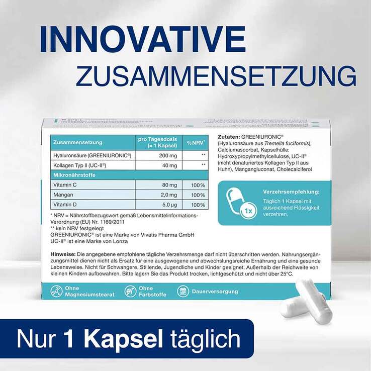 Gelencium Hyaluron Kollagen hochdosiert mit Vitamin C Kapseln , 30 St