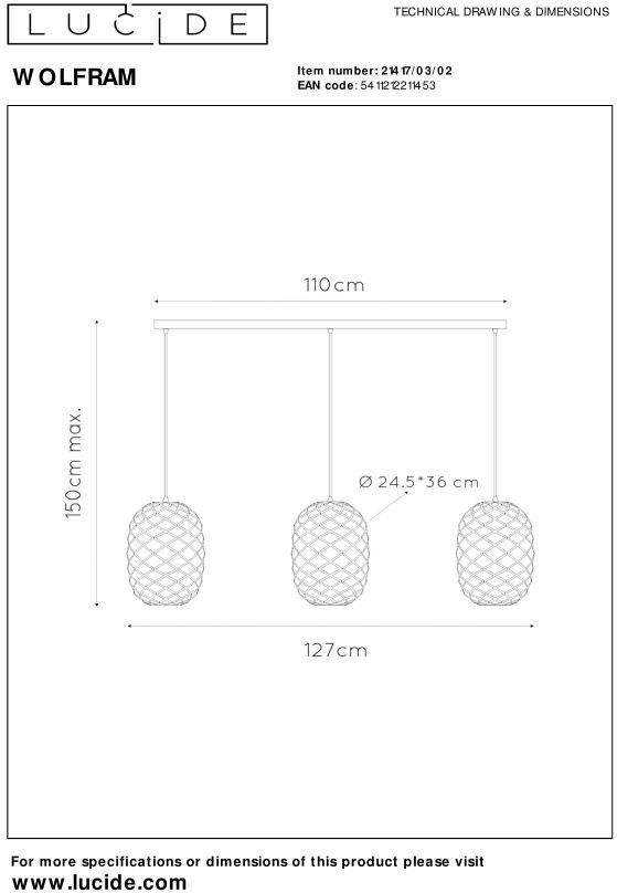 Lucide   Wolfram Goud Hanglamp