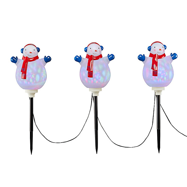 Bonhomme de neige lumineux à planter pour intérieur/extérieur, lot de 3