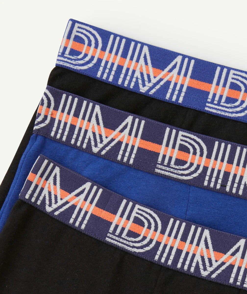 DIMlot de 3 boxers garçon noir et bleu avec élastiques colorées