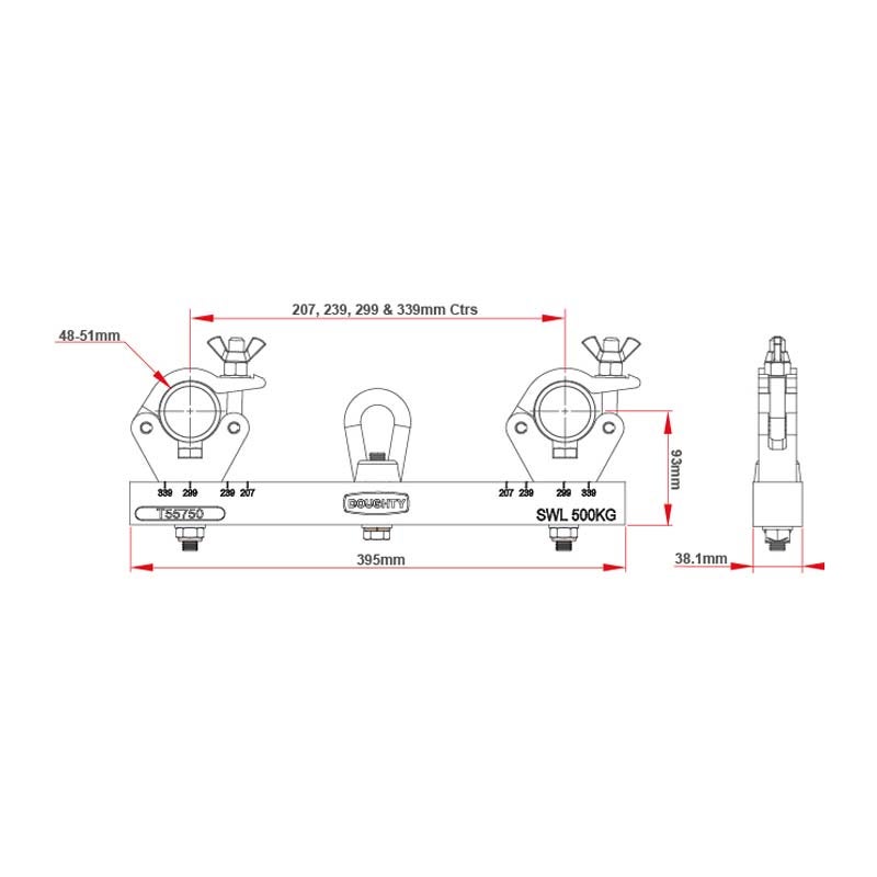 Doughty T55755 Truss adapter zwart 500 kg