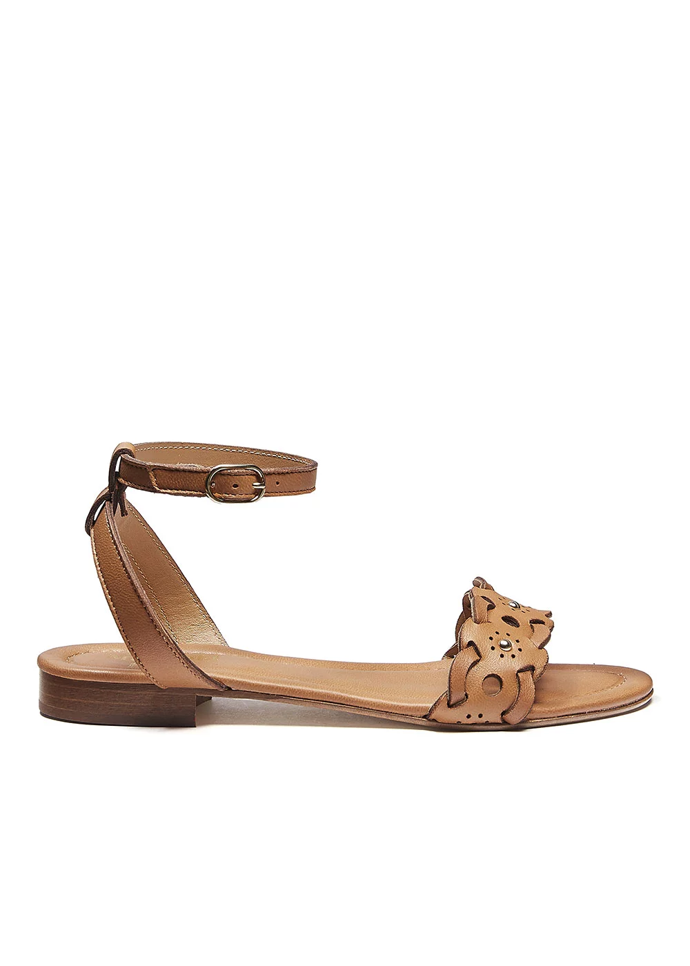 SANDALE BRIDE CHEVILLE CUIR GOLD