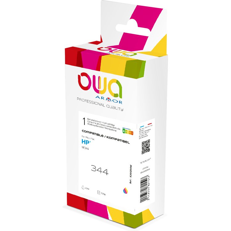 Cartouche 3 couleurs OWA compatible HP 344 Cyan Magenta Jaune pour imprimante jet d'encre