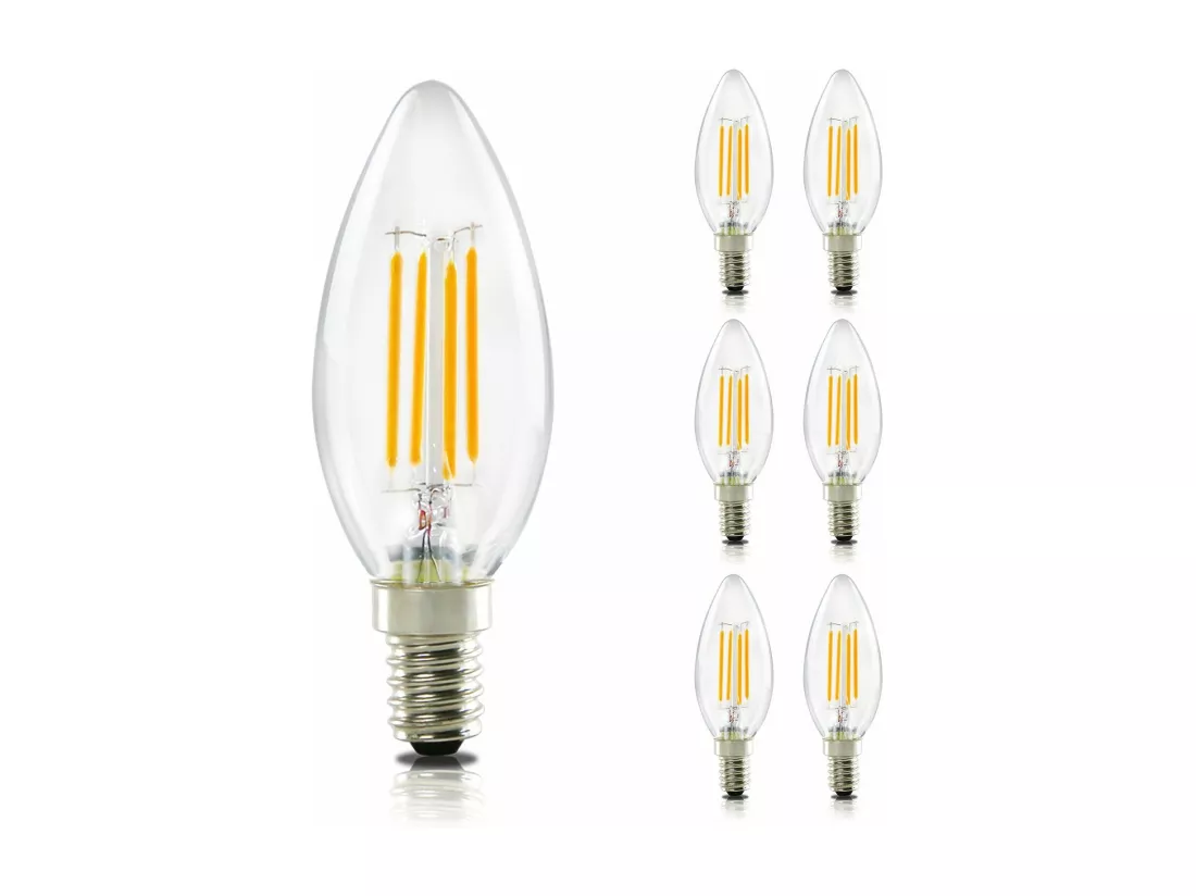 NETTLIFE Pack de 6 ampoules LED E14 lampe bougie blanc chaud de 4W 2700K à filament Edison C35 rétro vintage en verre économie d'énergie non dimmable