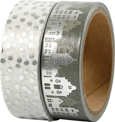 Masking Tape - Huse Og Prikker - Folie - B 15 MM - Sølv - 2X4 M