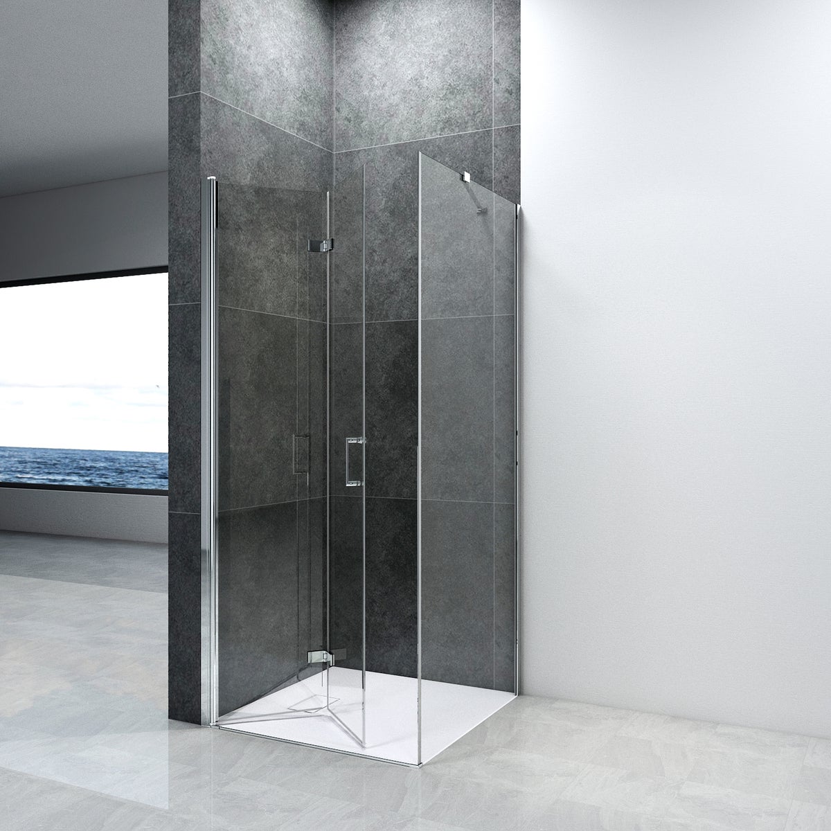 EMKE Douchecabine 90x90cm Douchescherm 6mm ESG Helder Veiligheidsglas Vouwdeur Douchedeur met Zijpaneel Hoogte: 195cm