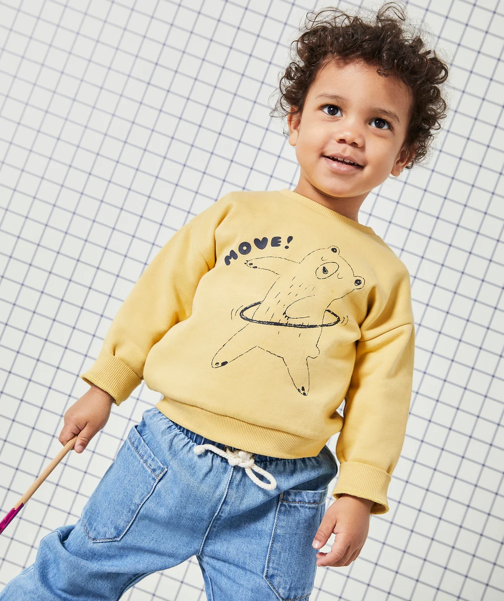 SWEAT BÉBÉ GARÇON EN FIBRES RECYCLÉES JAUNE MOTIF OURS
