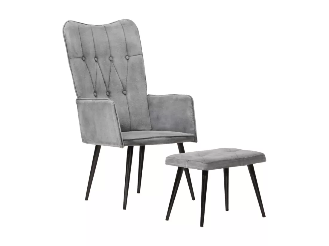 Chaise à oreilles avec repose-pied Gris vintage Toile