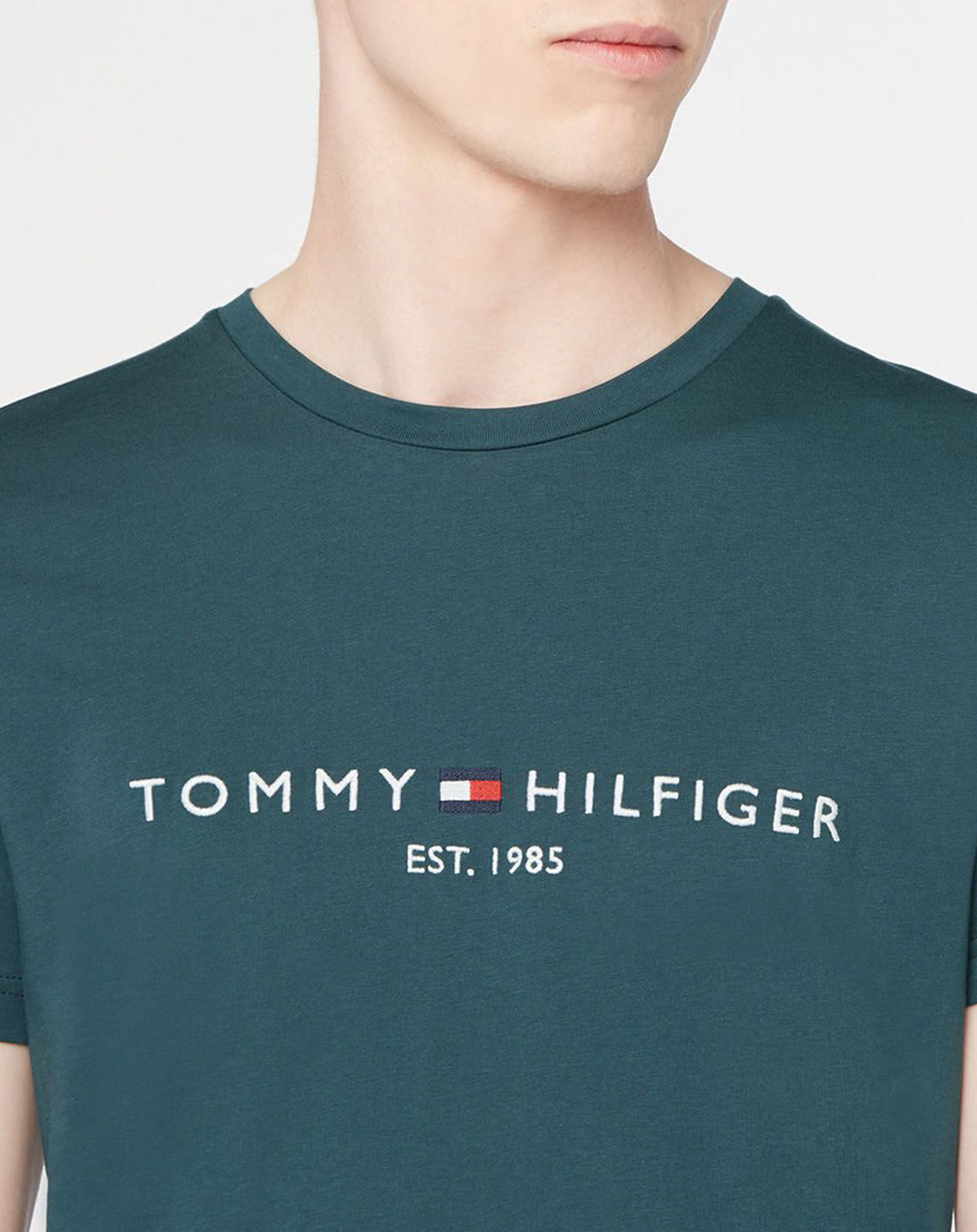 Tommy Hilfiger T-Shirt 100% Coton Bio logo bleu pétrole