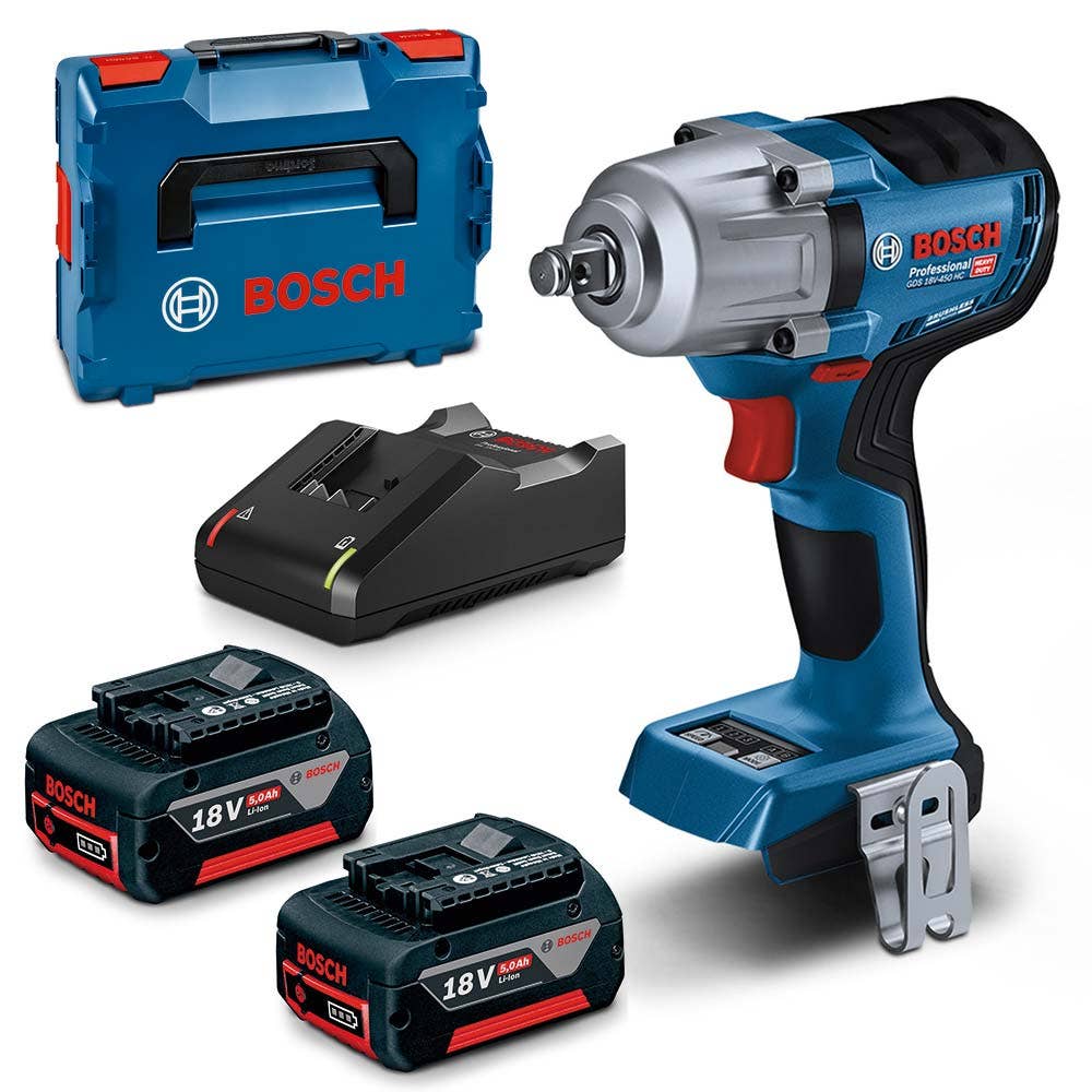 Kit de chave de impacto BOSCH 18V sem escova, 2 x 5,0Ah, 1/2 polegada, GDS 18V-450 HC 06019K4041