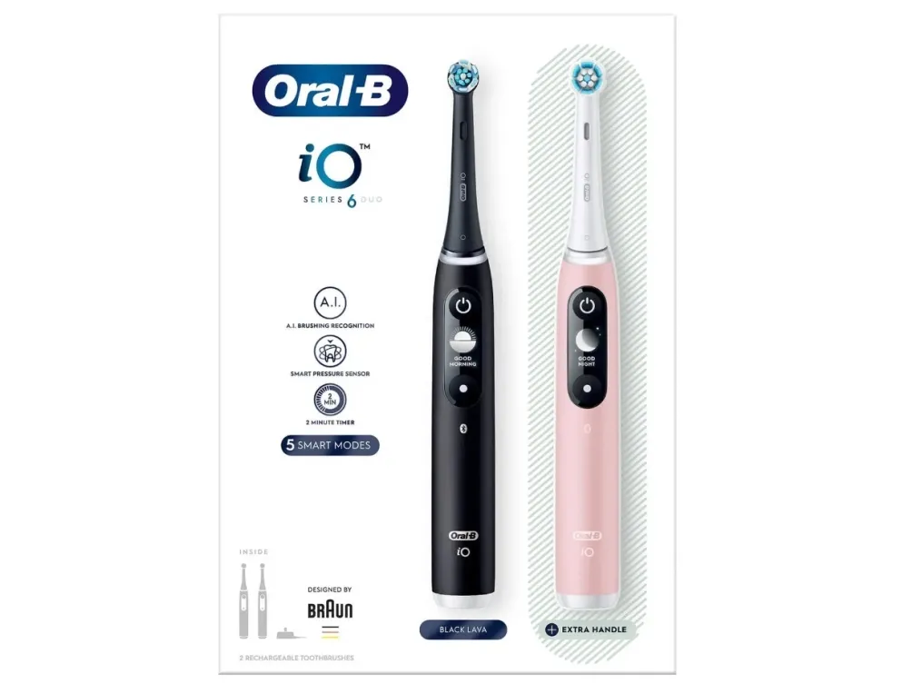 Oral-B iO Series 6 DUO Elektrisk tandbørste sæt - Black Lava og Pink Sand