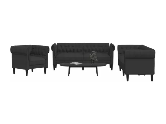 Ensemble de canapés 3 pièces noir tissu