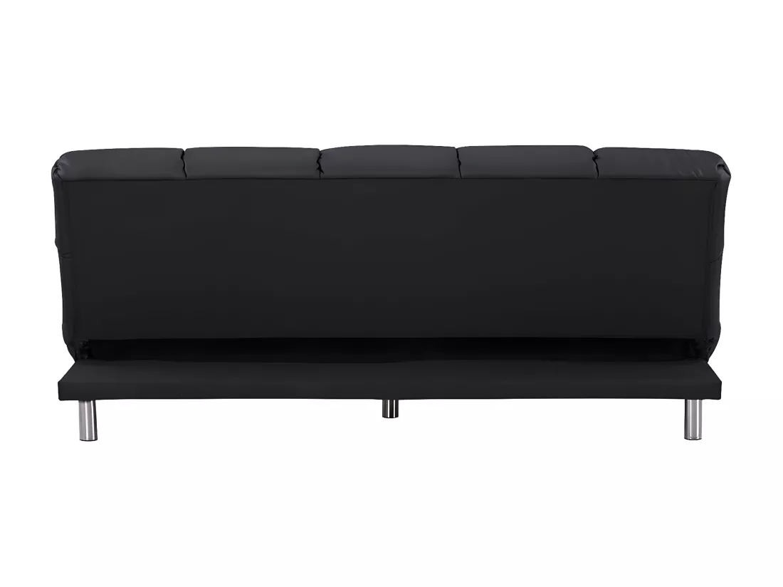 Canapé-lit clic-clac 3 places pour couchage d’appoint taille 120 x 191 cm en finition PU noir et pieds en acier inoxydable finition chromée - MELLOW