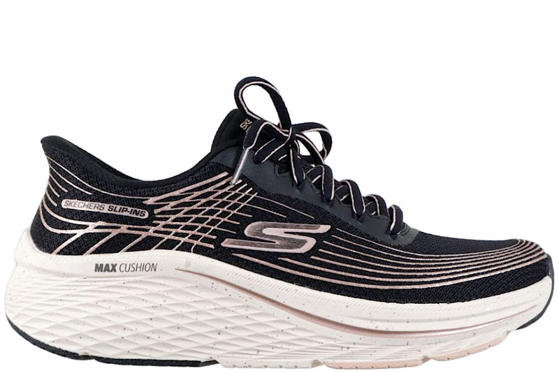 SKECHERS MAX CUSHIONING ELITE 2.0 KAPLAN BLACK WITH ROSEGOLD SLIP-INS