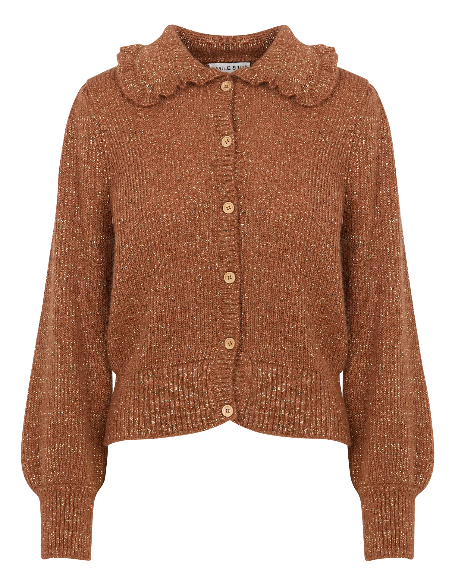 ALIX - Cardigan à volants en laine et coton mélangés | Marron