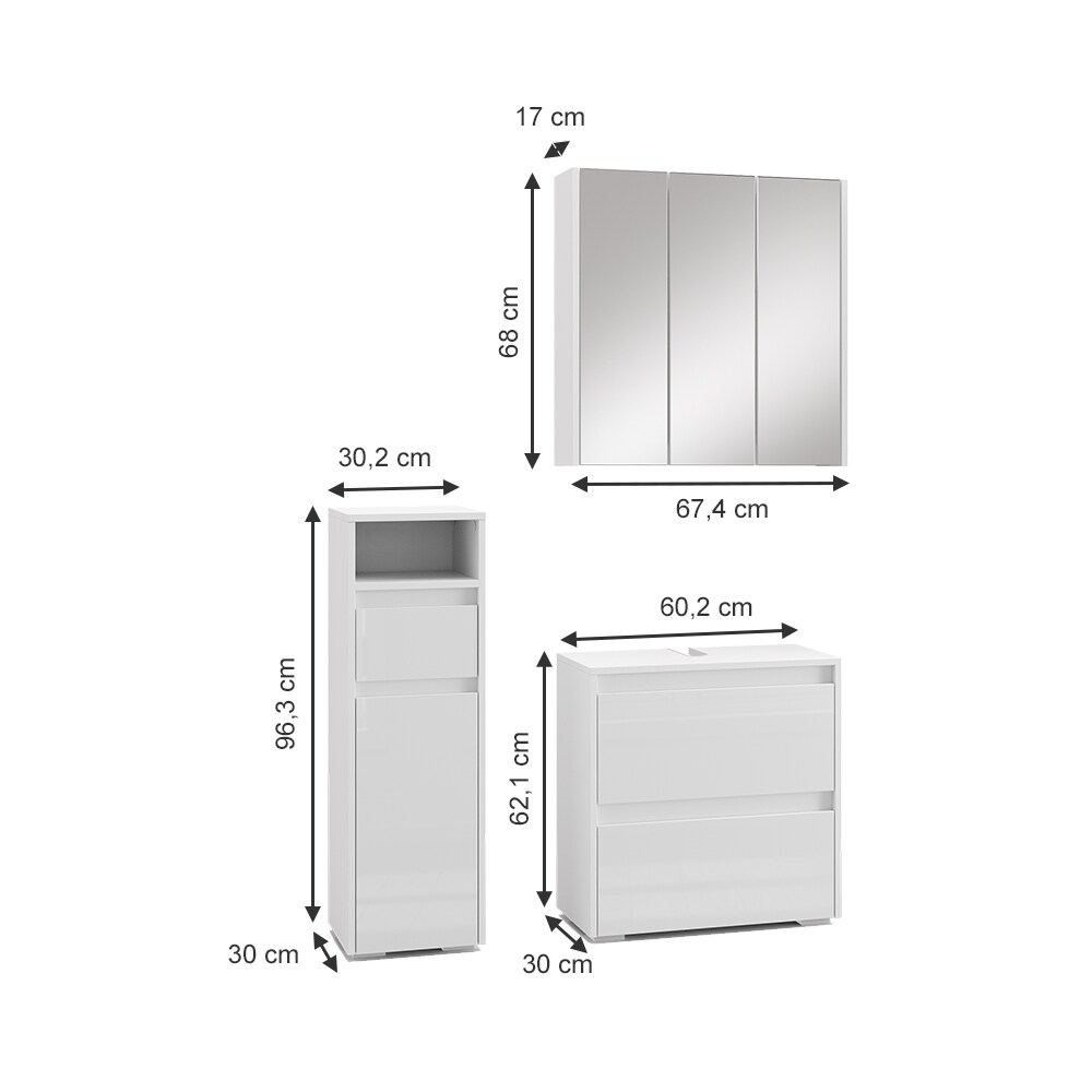 Vicco Badmöbel-Set Badezimmer-Möbel Bad-Schrank Majest Weiß Hochglanz modern Badezimmerschrank Waschbeckenunterschrank Spiegelschrank Midischrank Schranktür Schrankfach Schrankschublade