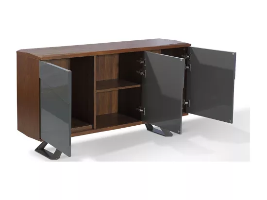 Buffet laqué/bois PUNE - Gris/Noyer